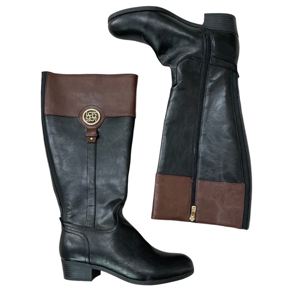 Wide Calf Boots Liz Claiborne Tilia Black Brown Riding Boots Size 9 1/2 W - Picture 5 of 16